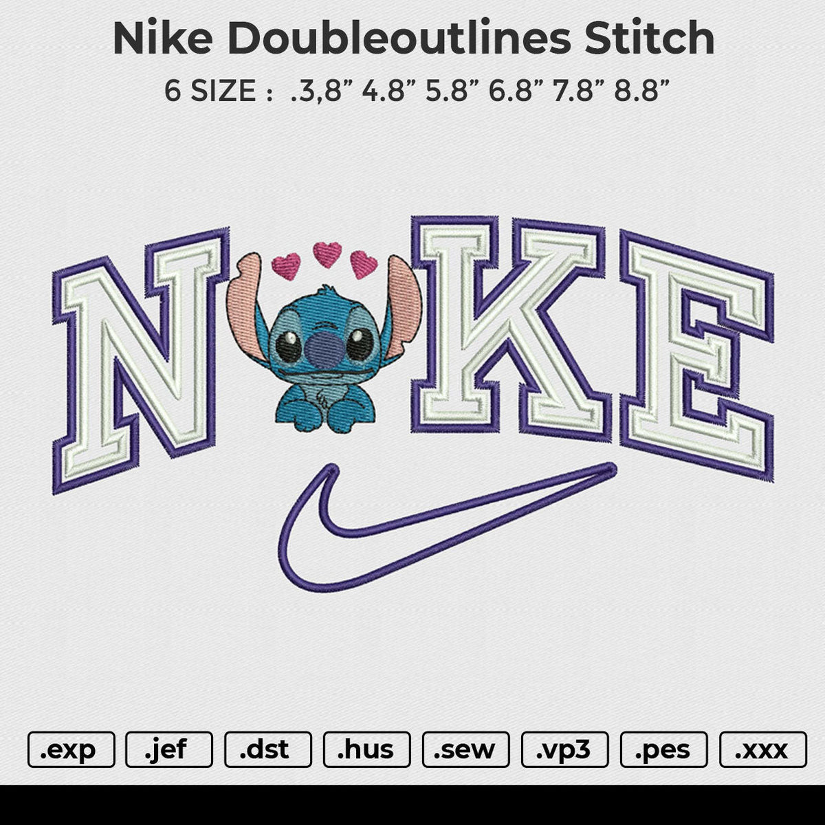 Nike Doubleoutlines Stitch  Embroidery File 6 size