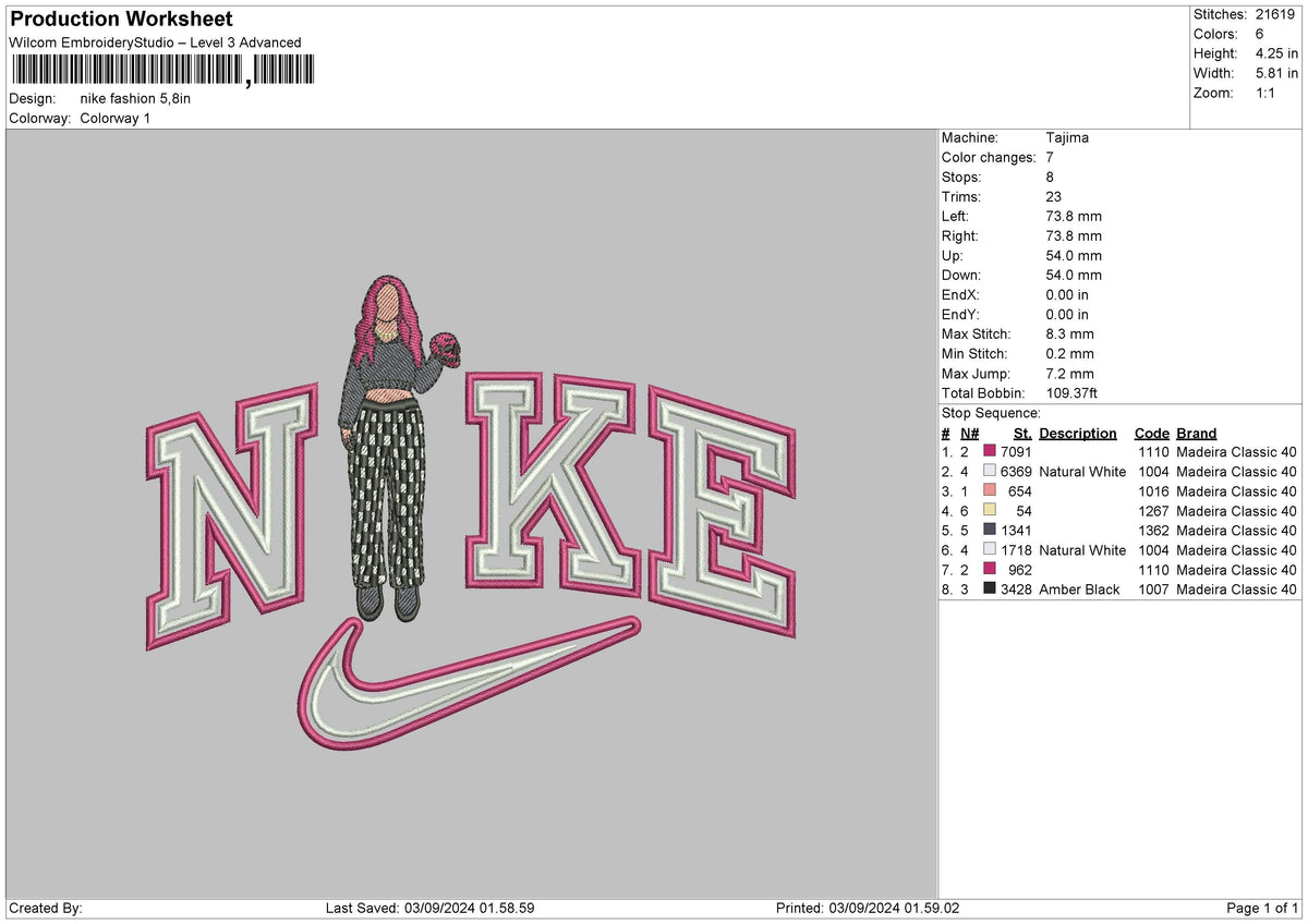 Nike Woman 0309 Embroidery File 6 sizes