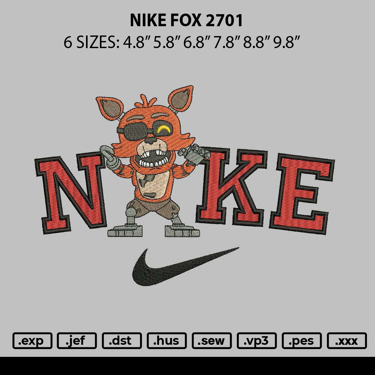 Nike Fox 2701 Embroidery File 6 sizes