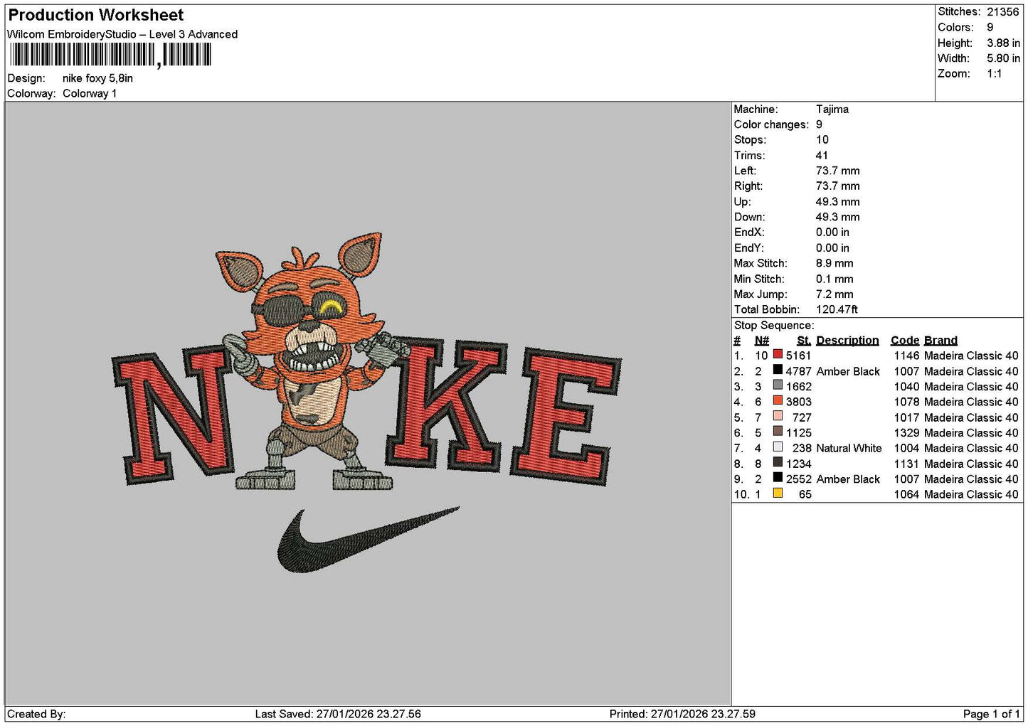 Nike Fox 2701 Embroidery File 6 sizes