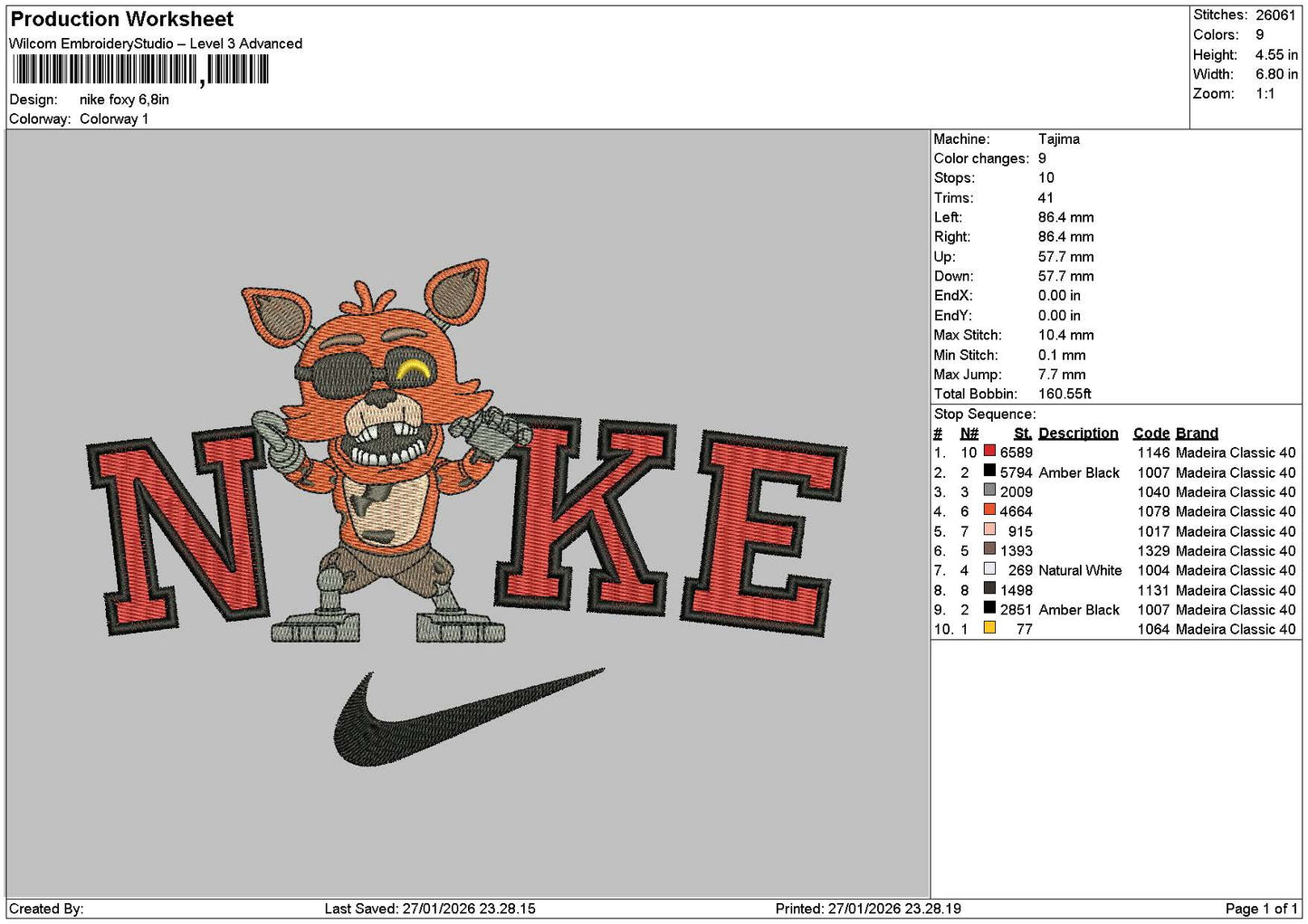Nike Fox 2701 Embroidery File 6 sizes