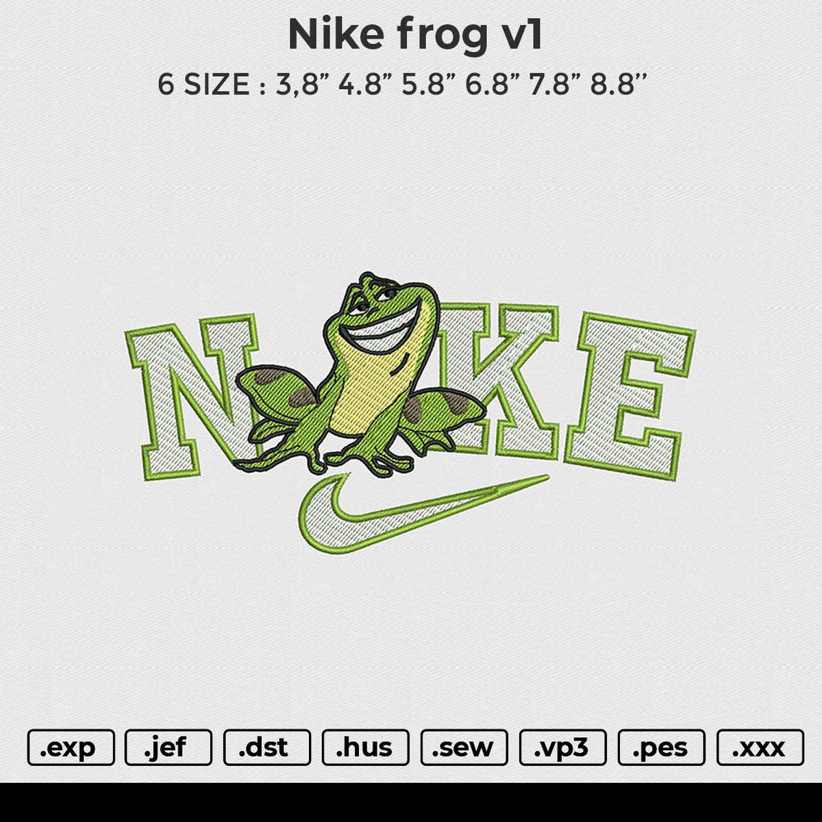 Nike Frog v1 Embroidery File 6 size