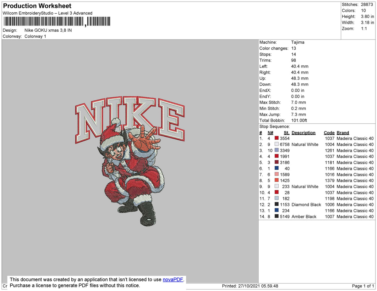 Nike Goku Xmas Embroidery