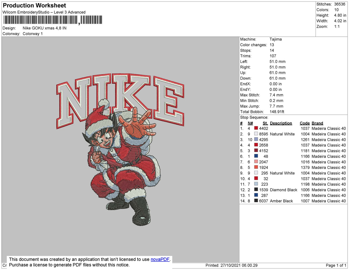 Nike Goku Xmas Embroidery