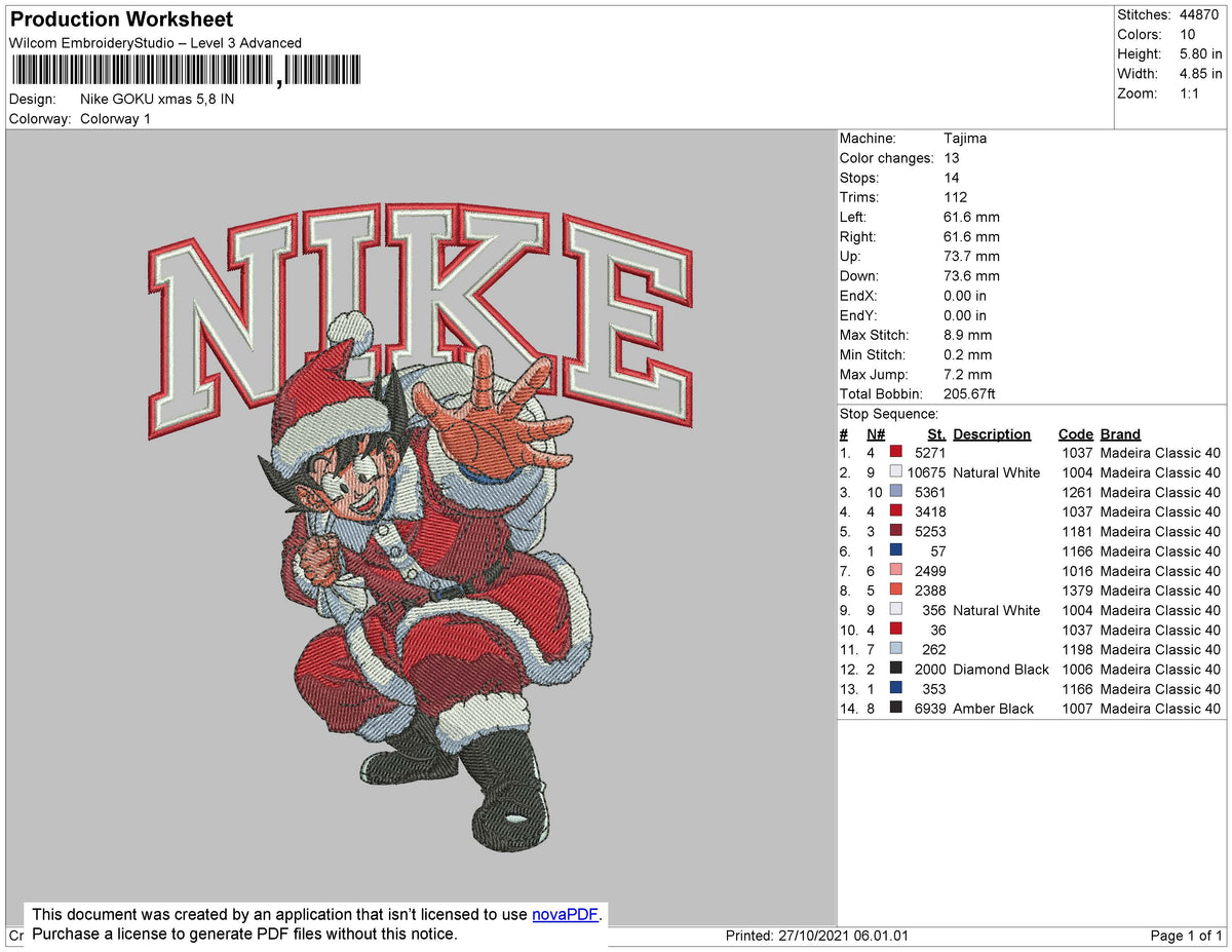 Nike Goku Xmas Embroidery