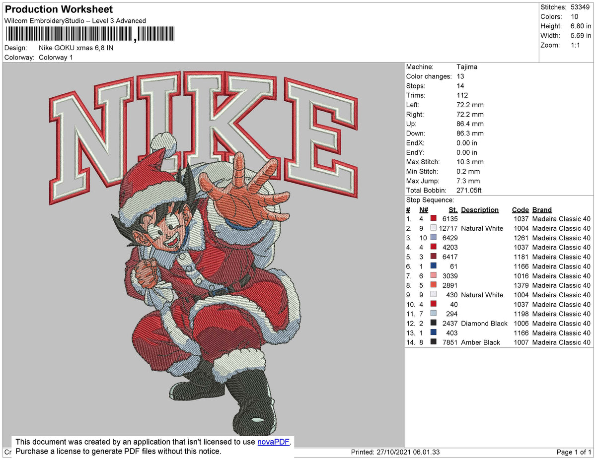Nike Goku Xmas Embroidery