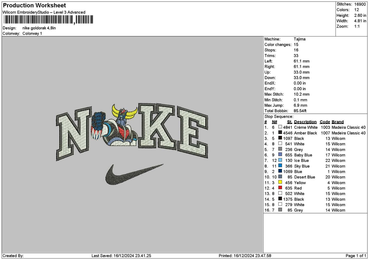 Nike Goldorak Embroidery File 6 sizes