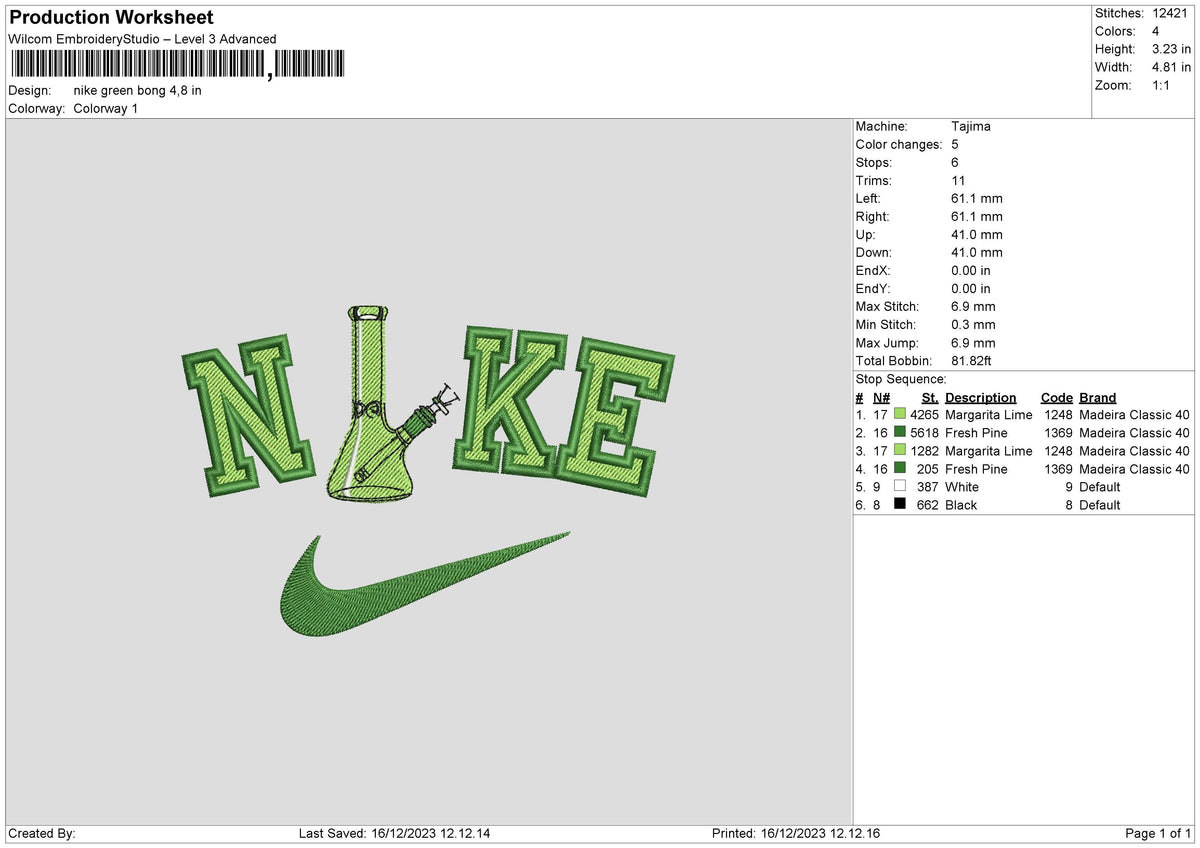 Nike Green Bottle Embroidery File 6 sizes