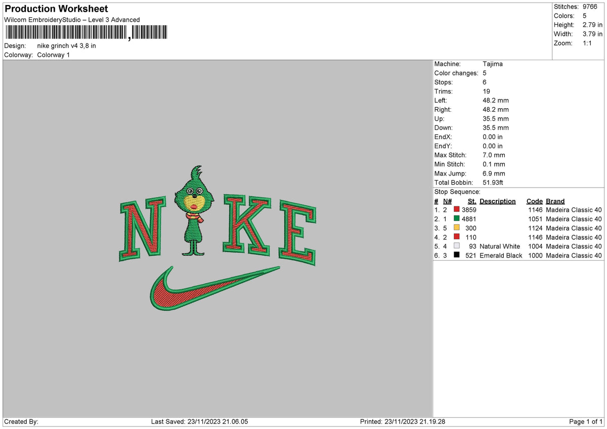 Nike Grinch V4 Embroidery File 6 sizes