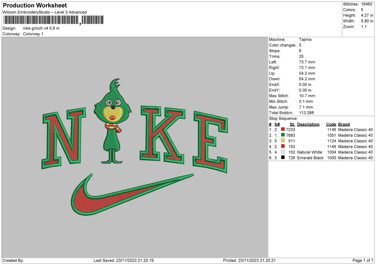 Nike Grinch V4 Embroidery File 6 sizes