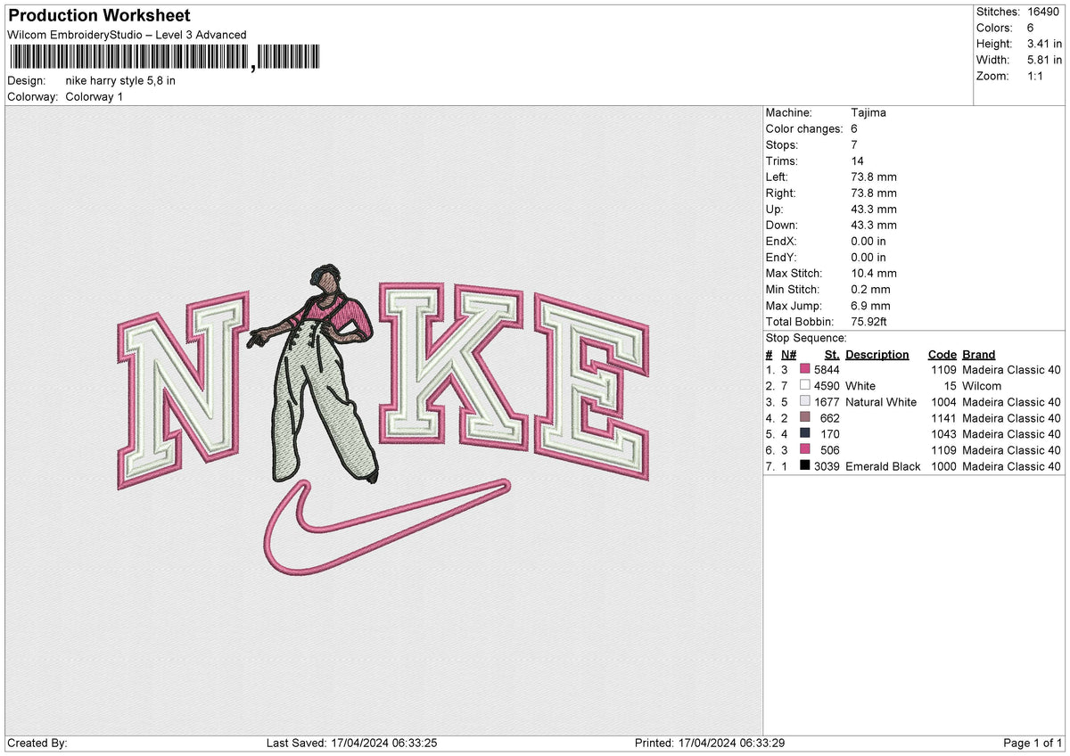 Nike harry style Embroidery File 6 size