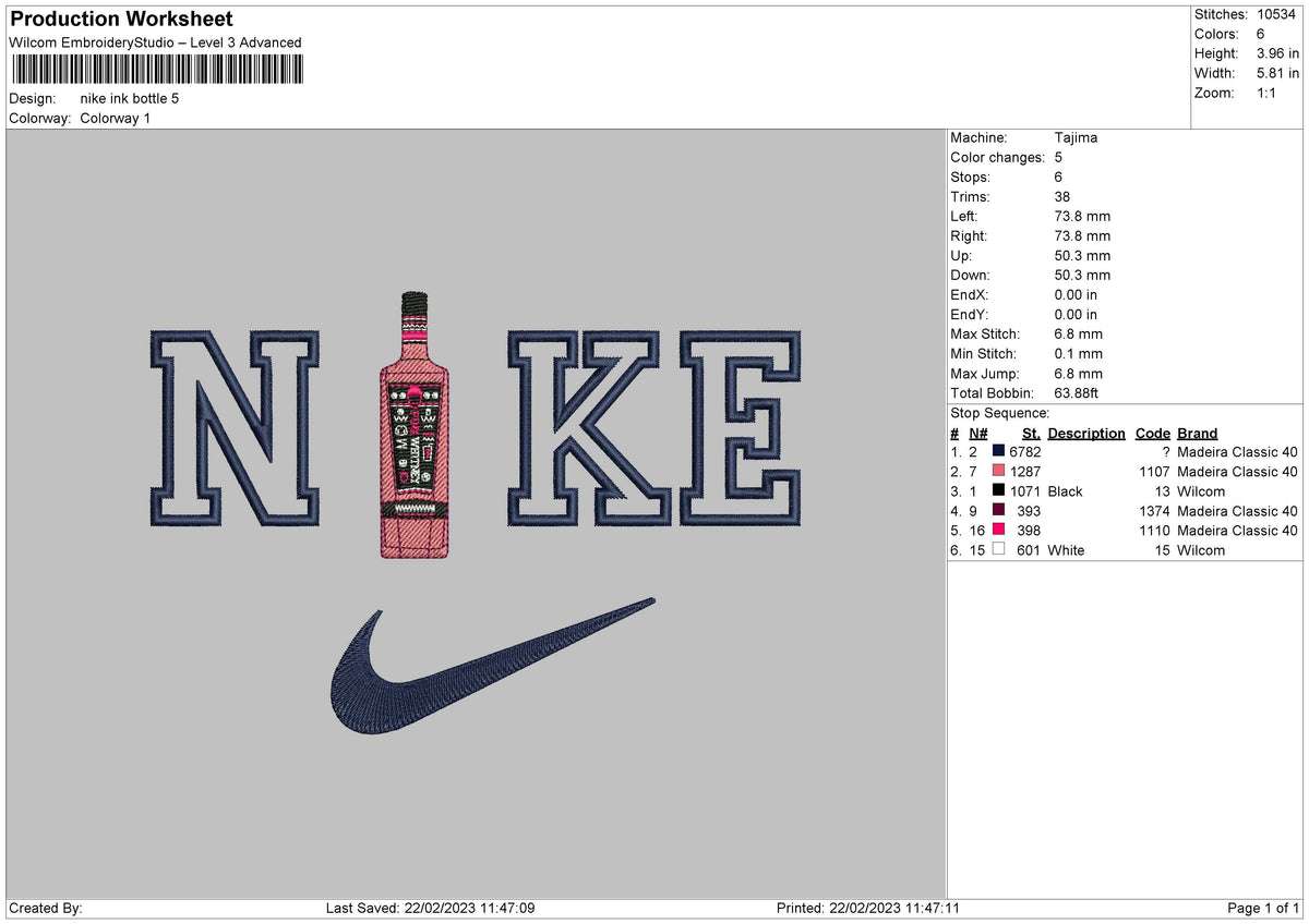 Nike Pink Bottle Embroidery File 6 sizes