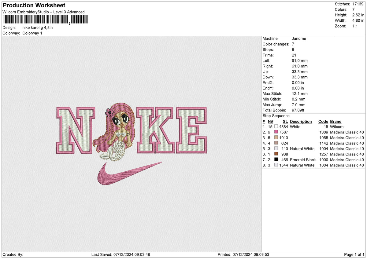 Nike Karol G Embroidery File 6 size