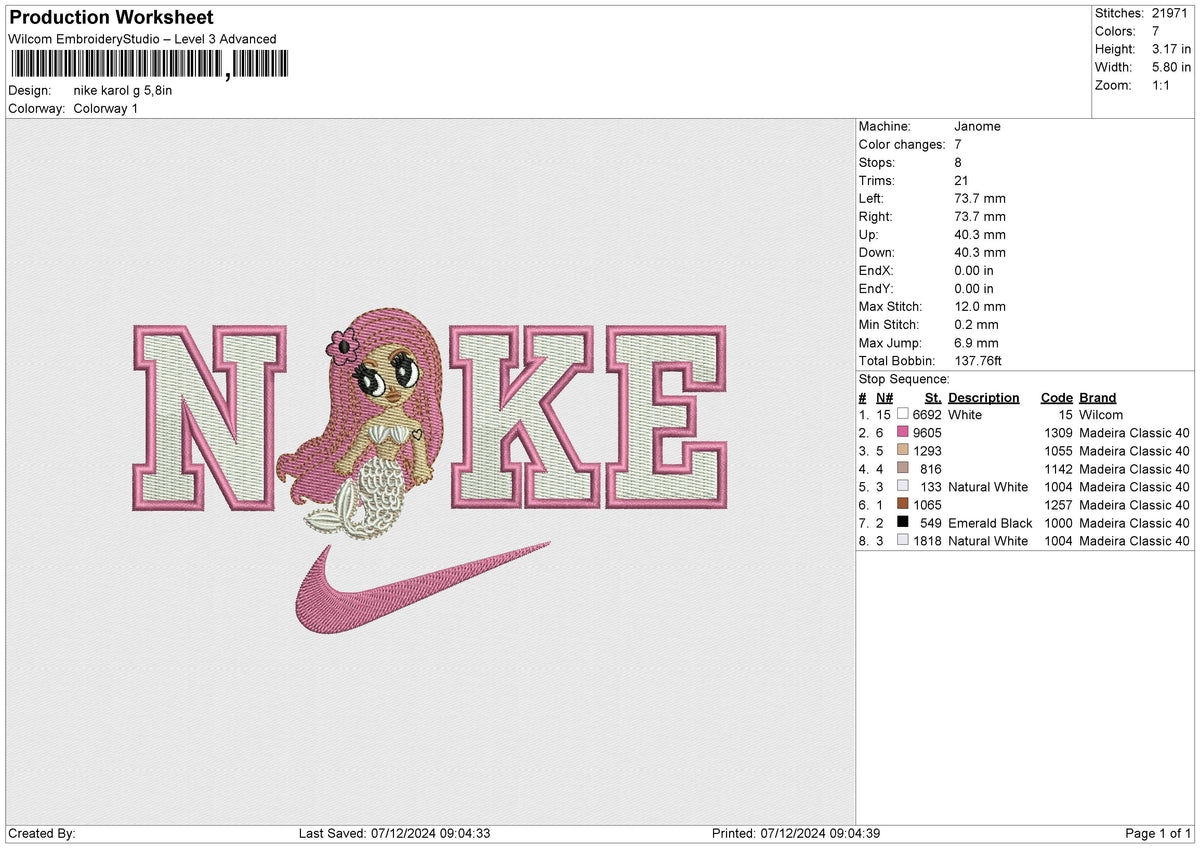 Nike Karol G Embroidery File 6 size