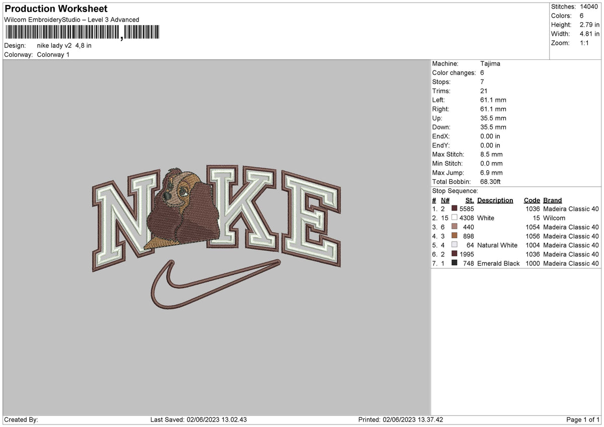 Nike Lady V2 Embroidery File 6 sizes