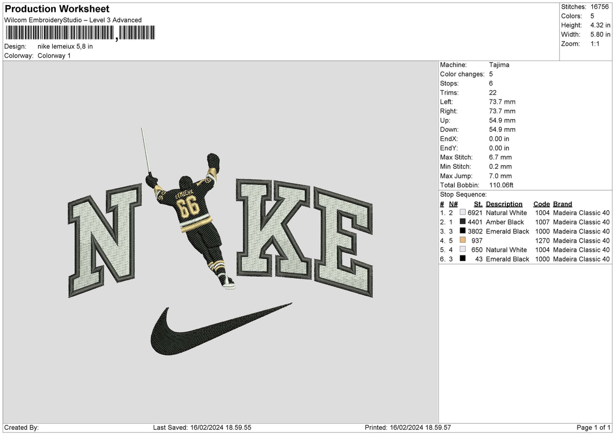 Nike Player 66 Embroidery File 6 sizes