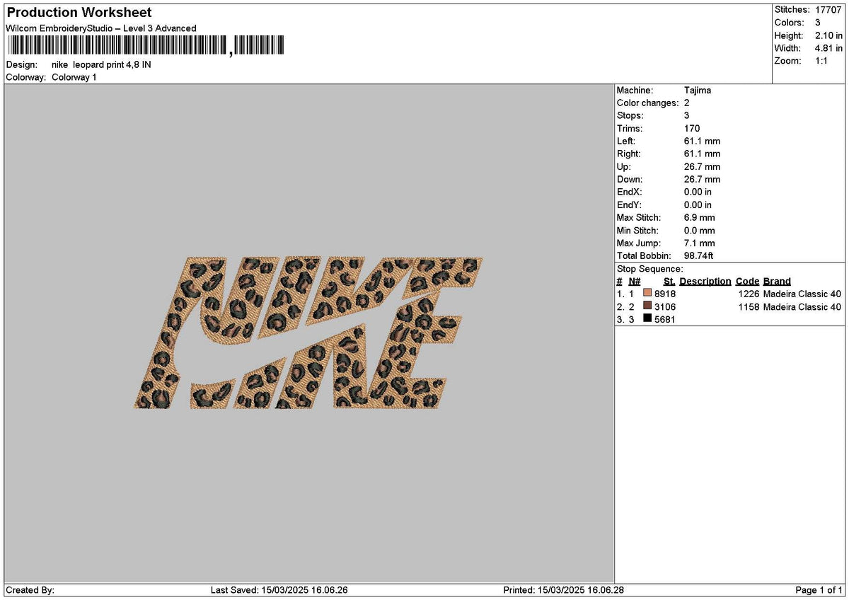 Nike Leopard 03 Embroidery File 6 sizes