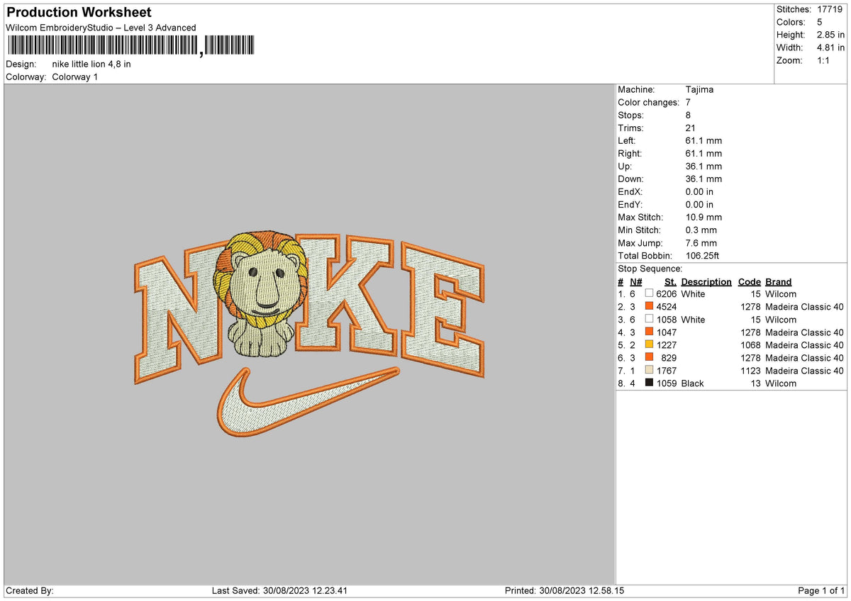Nke Little Lion Embroidery File 6 sizes