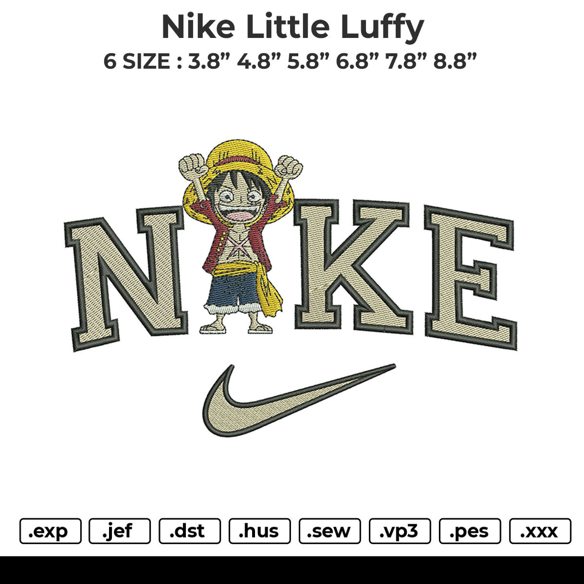 Nike little luffy Embroidery File 6 size