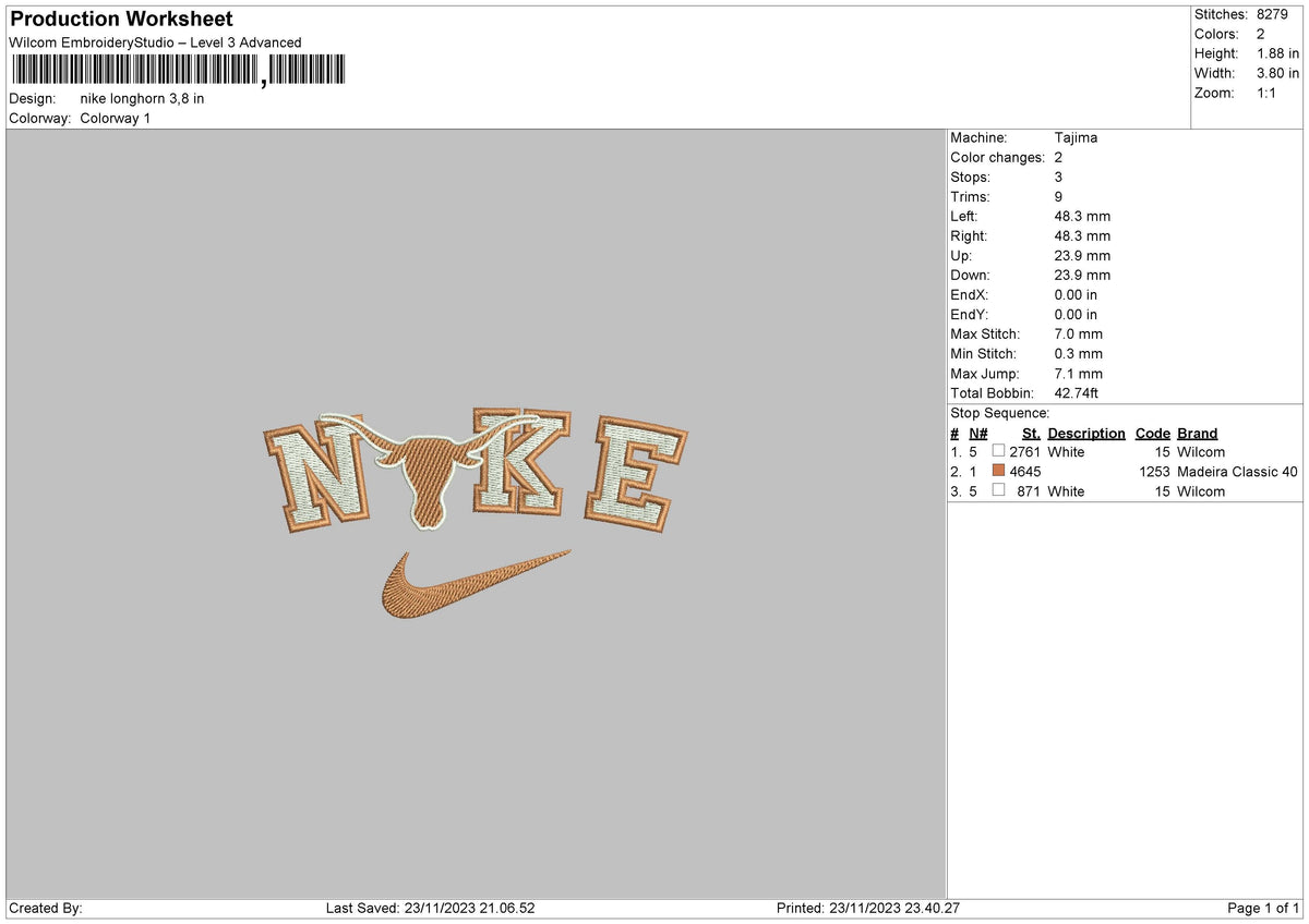 Nike Longhorn Embroidery File 6 sizes