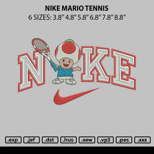 Nike Mario Tennis Embroidery File 6 sizes