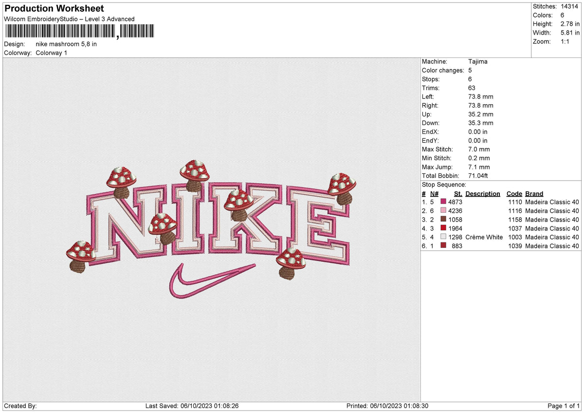 Nike mashroom Embroidery File 6 size