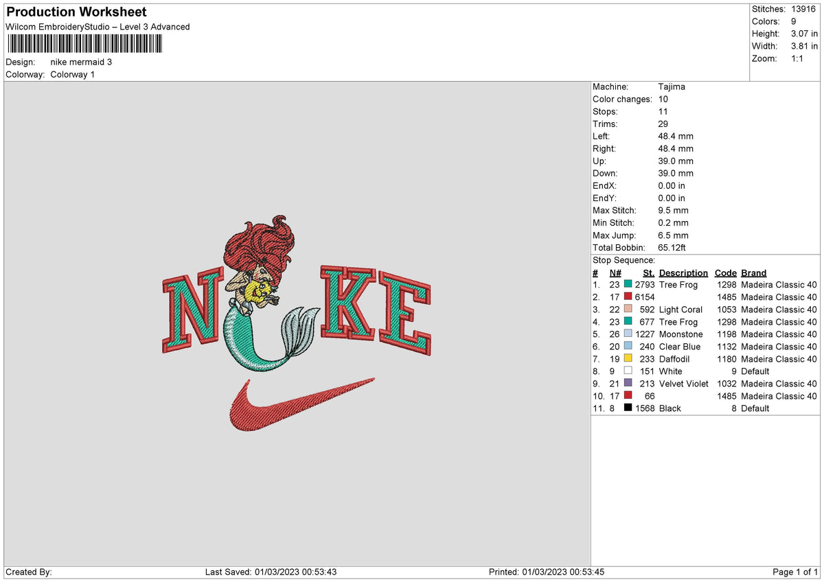 Nike Mermaid Embroidery File 6 sizes