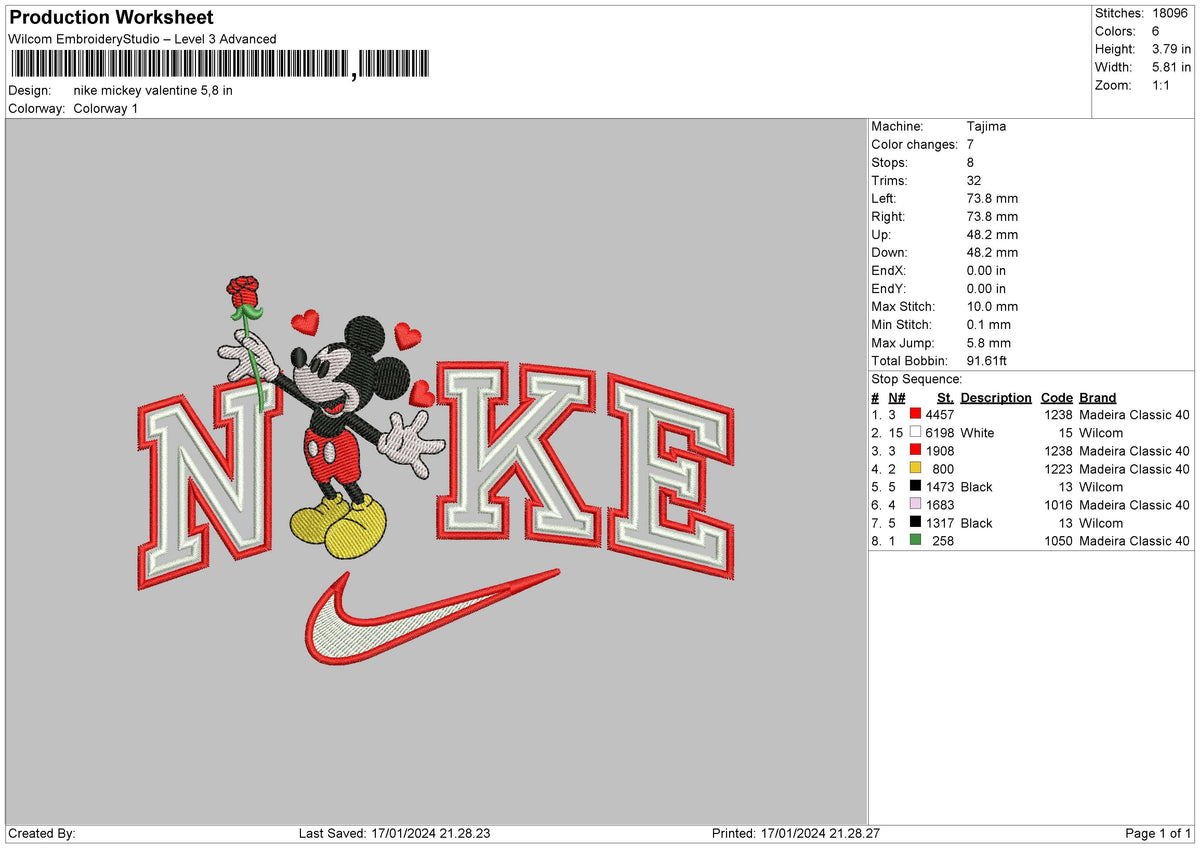 Nike Mickeylove Embroidery File 6 sizes