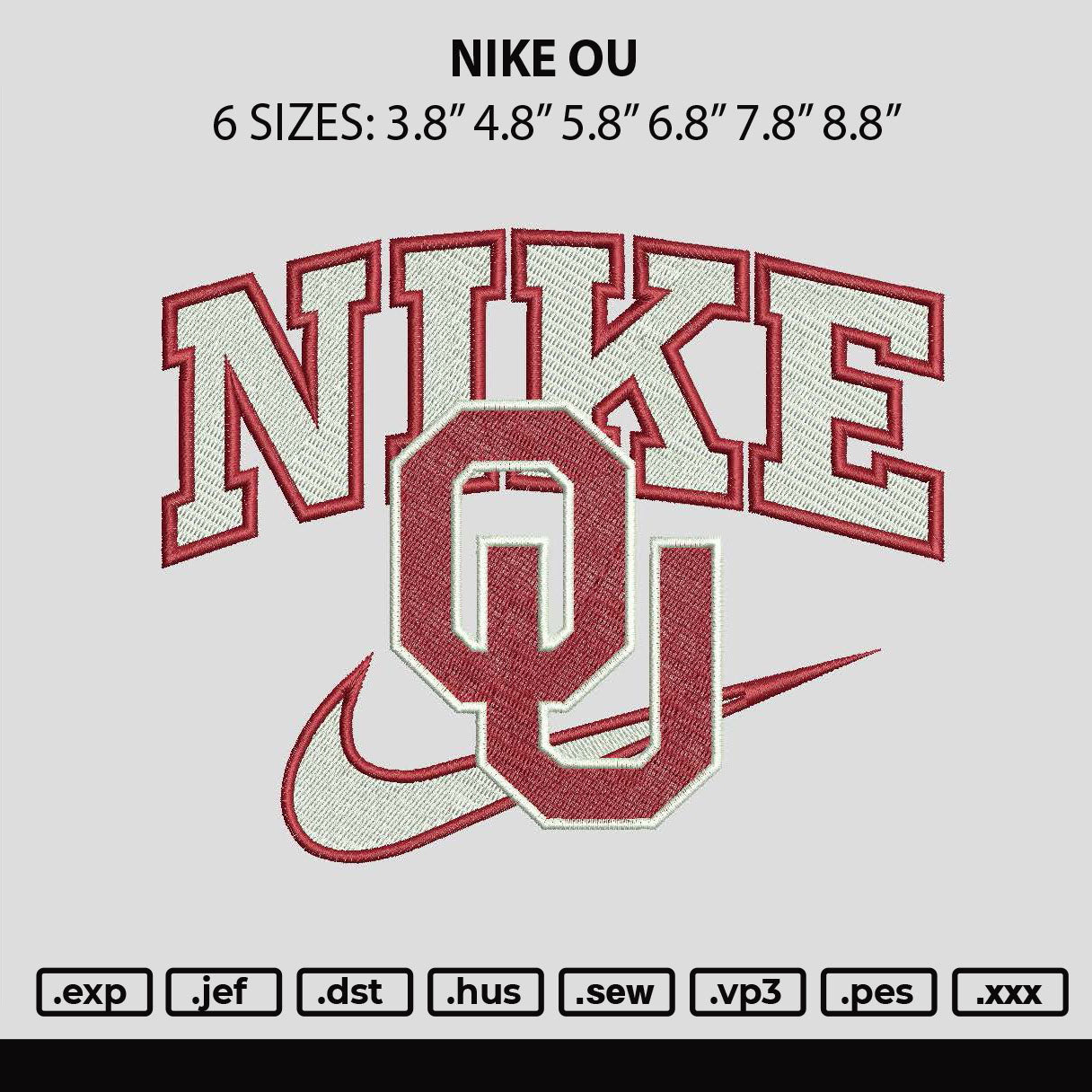 Nike Ou Embroidery File 6 sizes