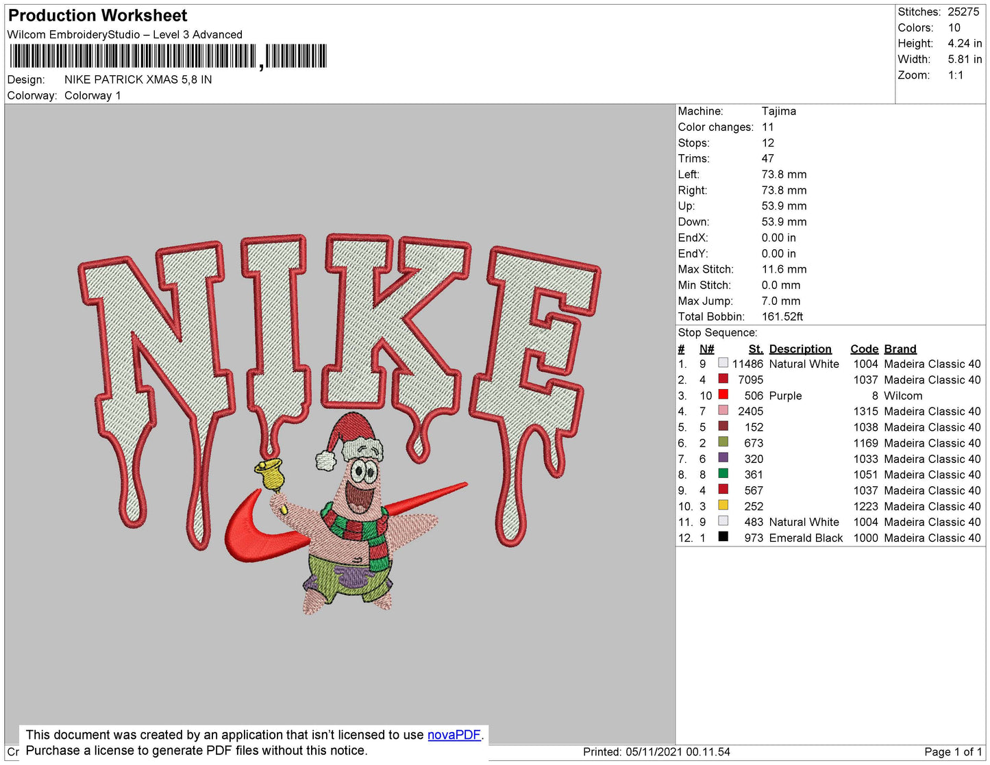 Nike Patrick Xmas Embroidery