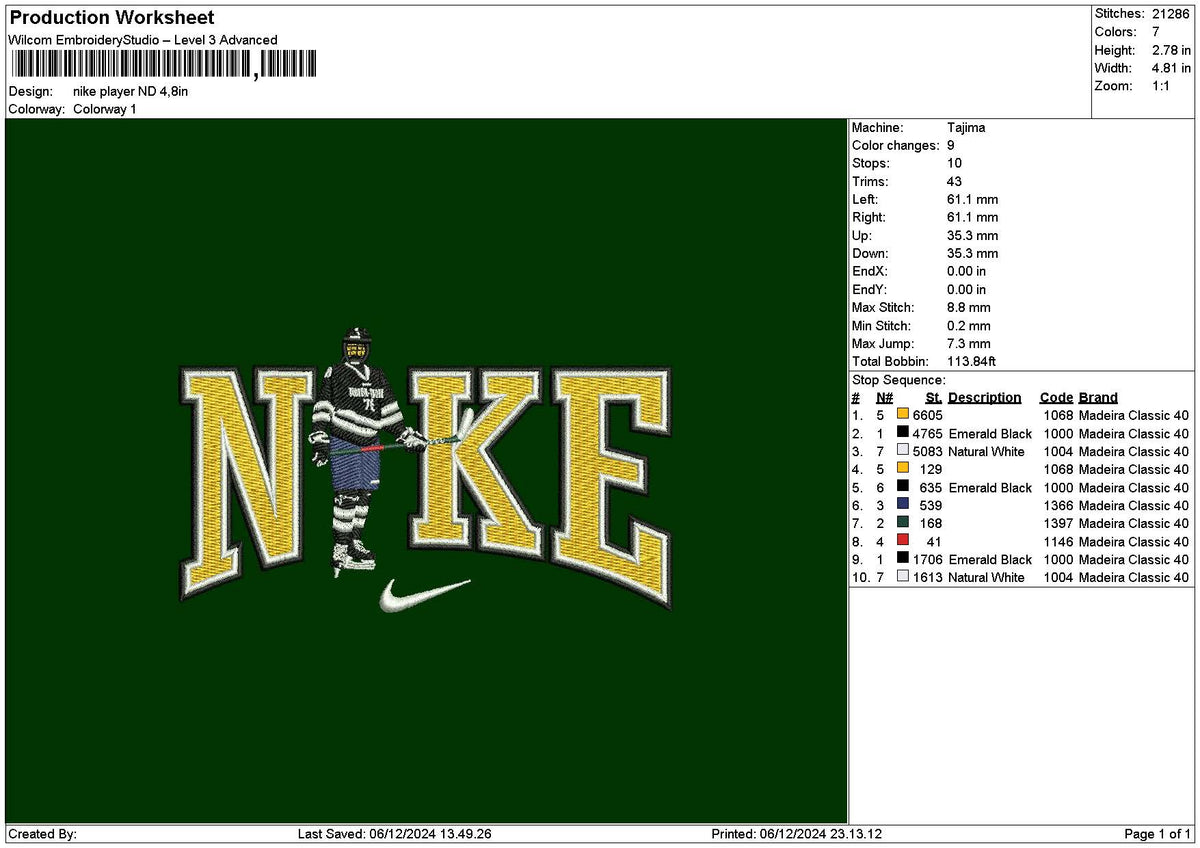 Nike Player Nd Embroidery File 6 sizes