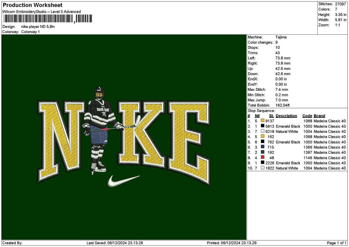 Nike Player Nd Embroidery File 6 sizes