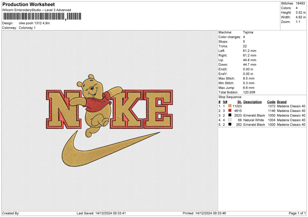 Nike Pooh 1312 Embroidery File 6 size