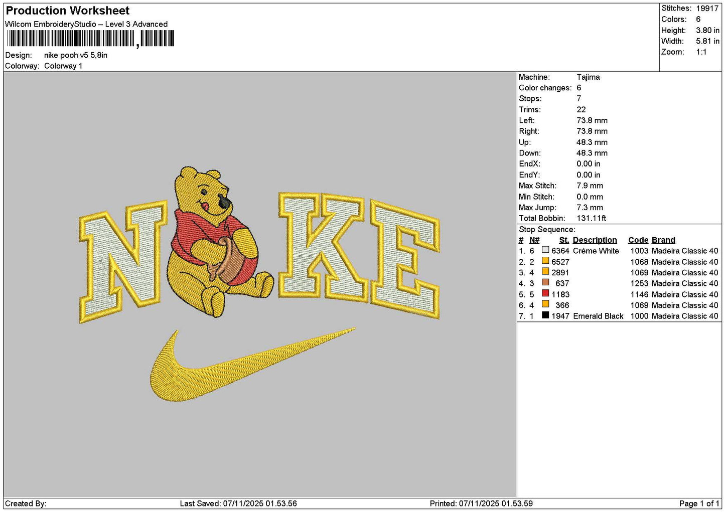 Nike Pooh V005 Embroidery File 6 sizes
