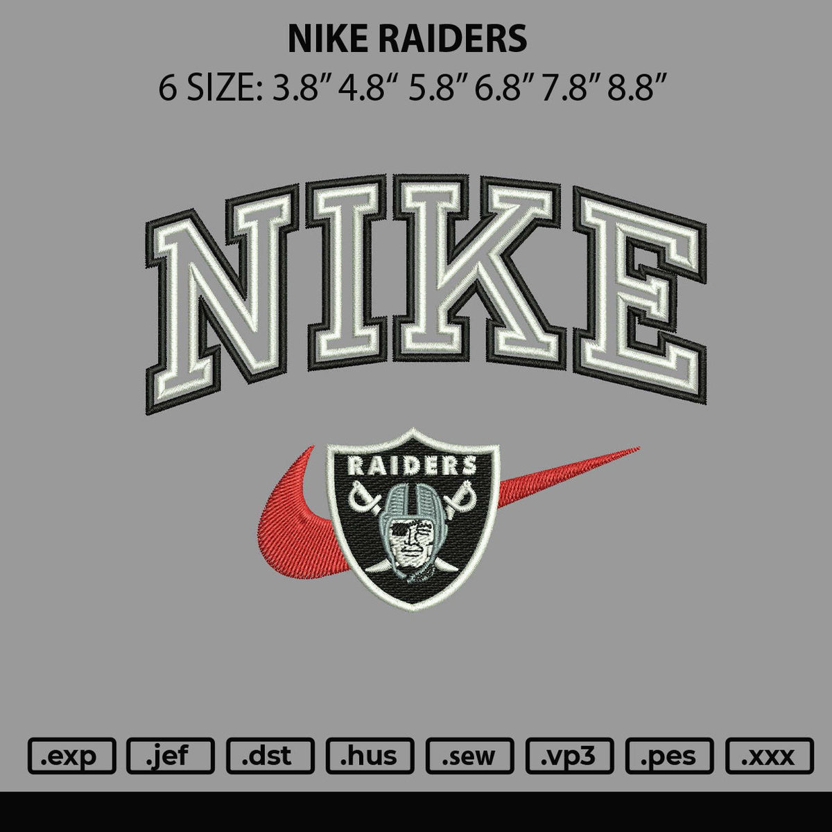 Nike Raidersvia Embroidery File 6 sizes