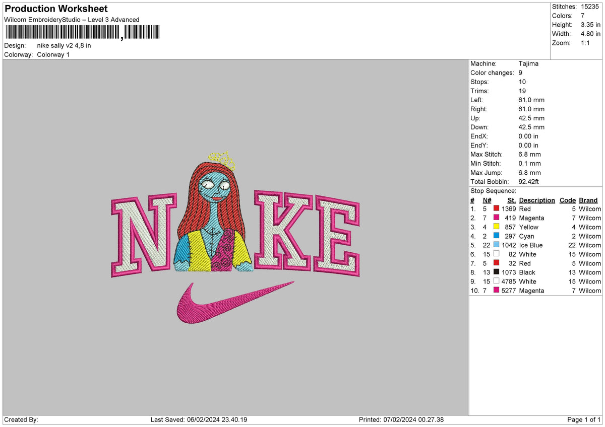 Nike Sally V2 Embroidery File 6 sizes