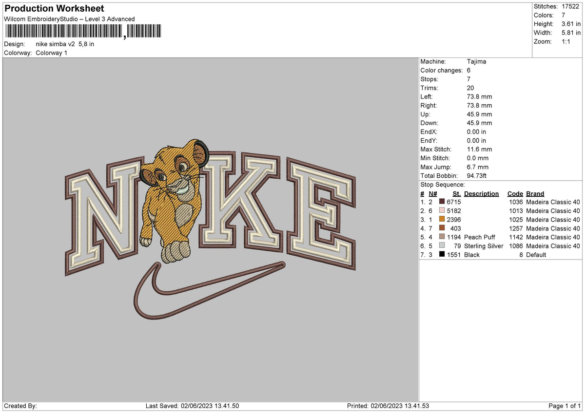 Nike Simba V2 Embroidery File 6 sizes