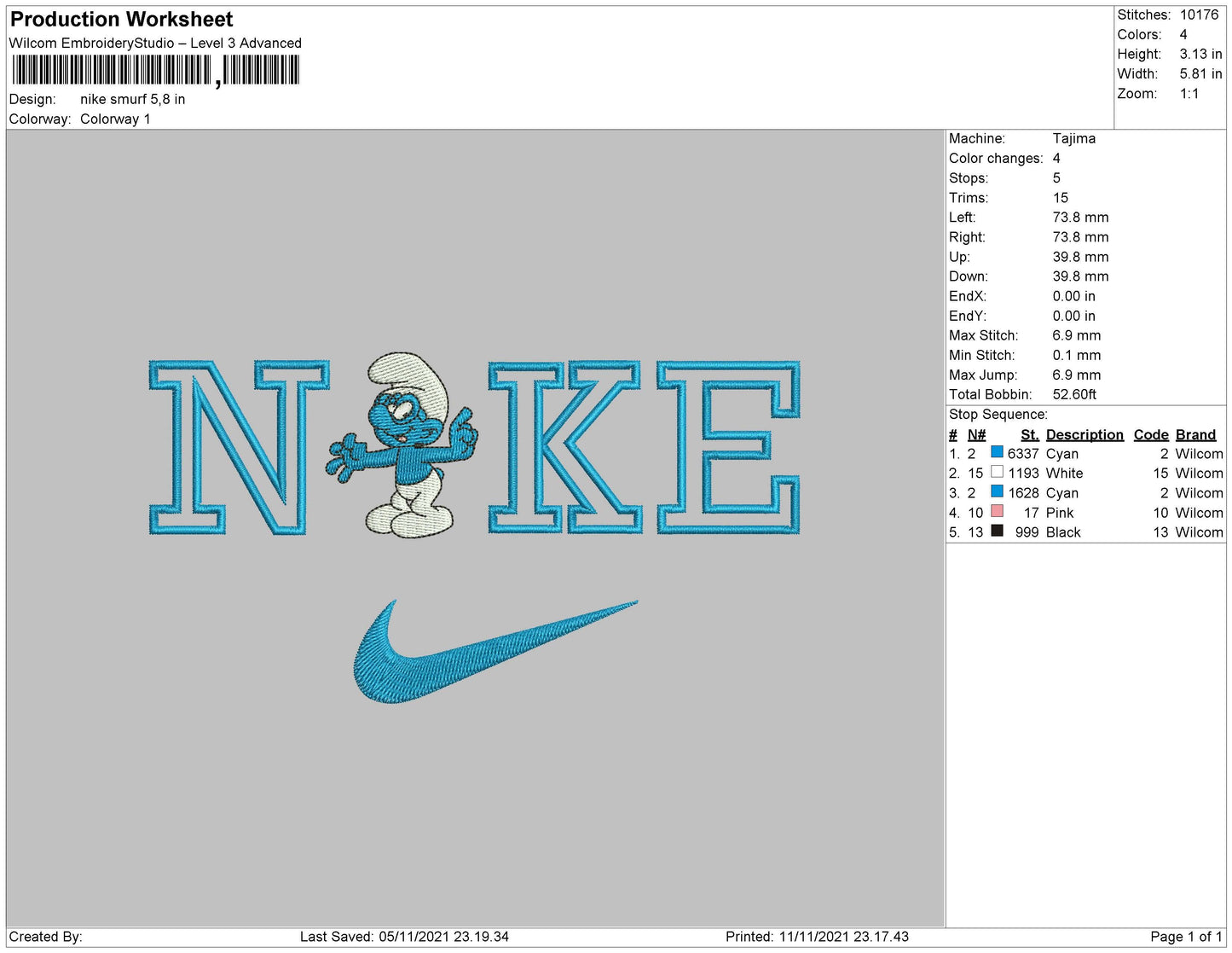 Nike Smurf Embroidery