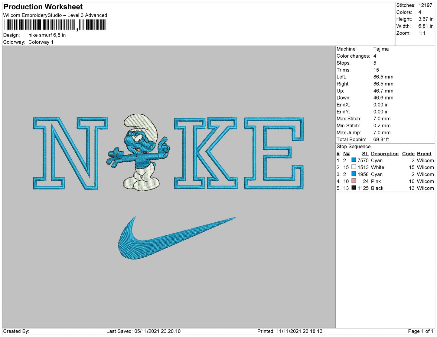 Nike Smurf Embroidery