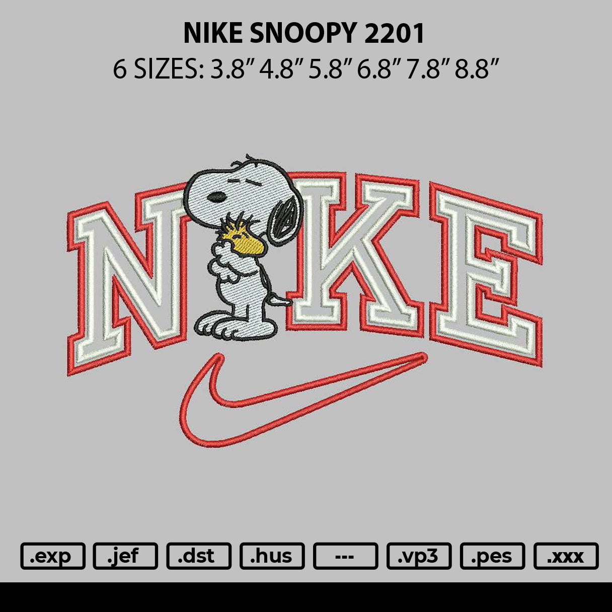 Nike Snoopy 2201 Embroidery File 6 sizes