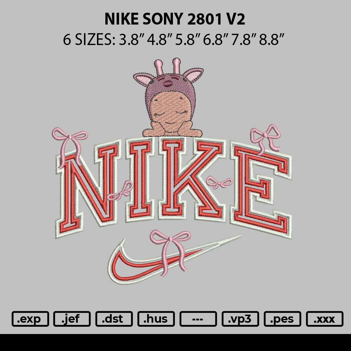 Nike Sony 2801 V2 Embroidery File 6 sizes
