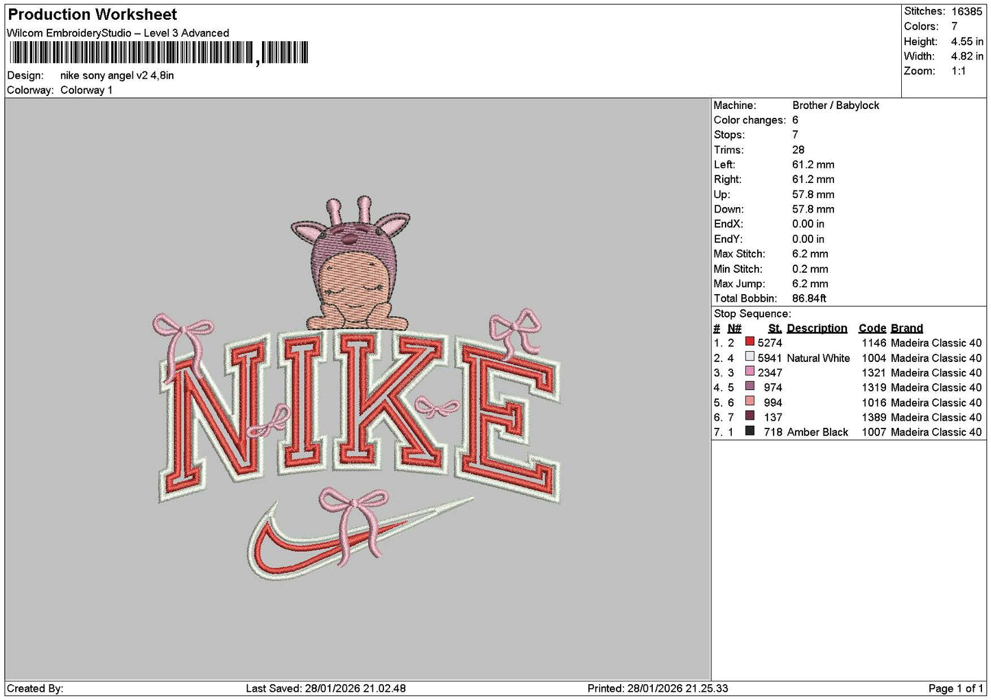 Nike Sony 2801 V2 Embroidery File 6 sizes
