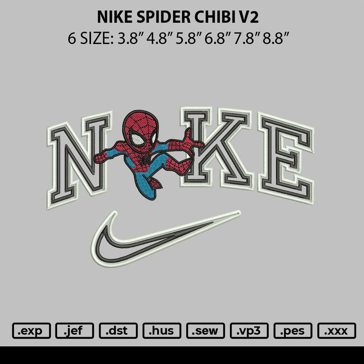 Nike Spider Chibi V2 Embroidery File 6 sizes