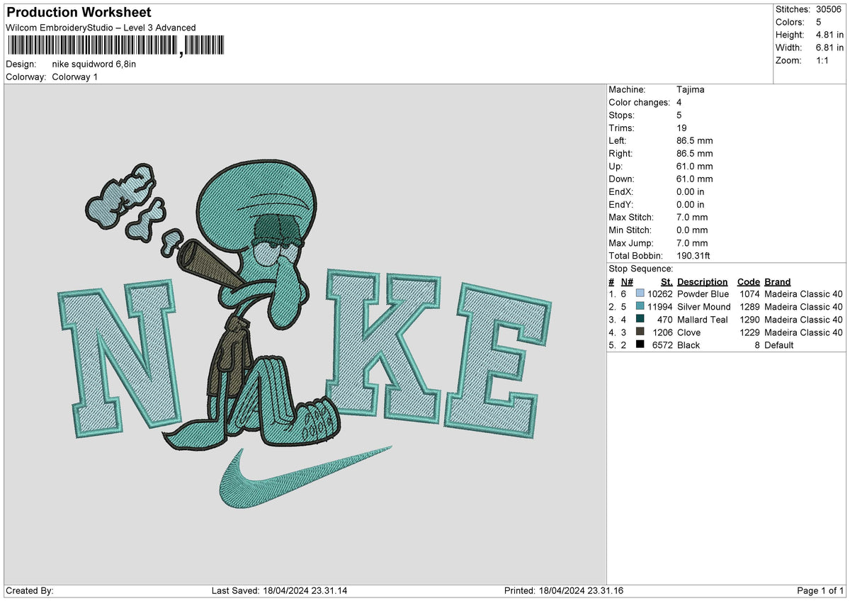 Nike Squid 02 Embroidery File 6 sizes
