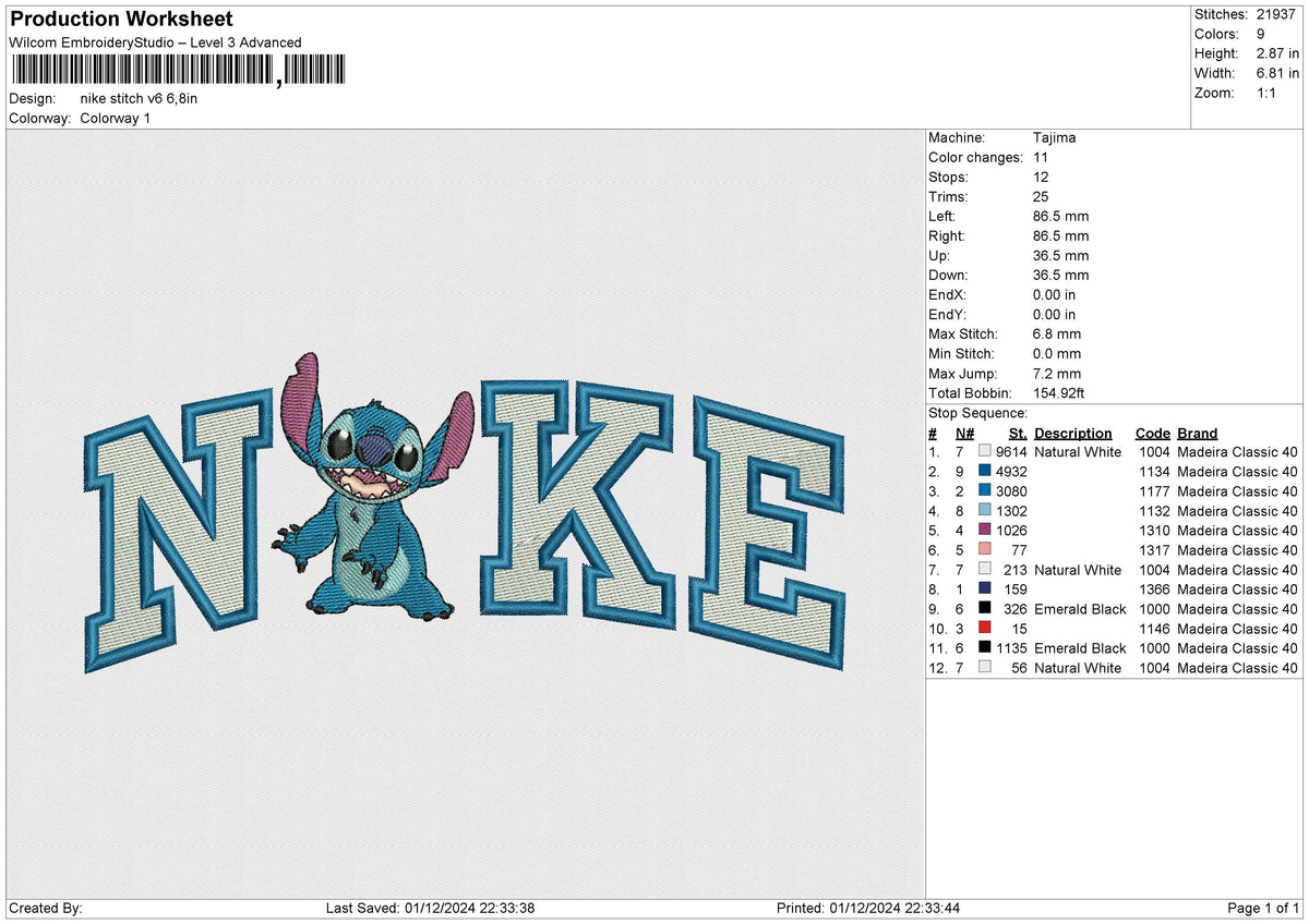 Nike stitch v6 Embroidery File 6 size