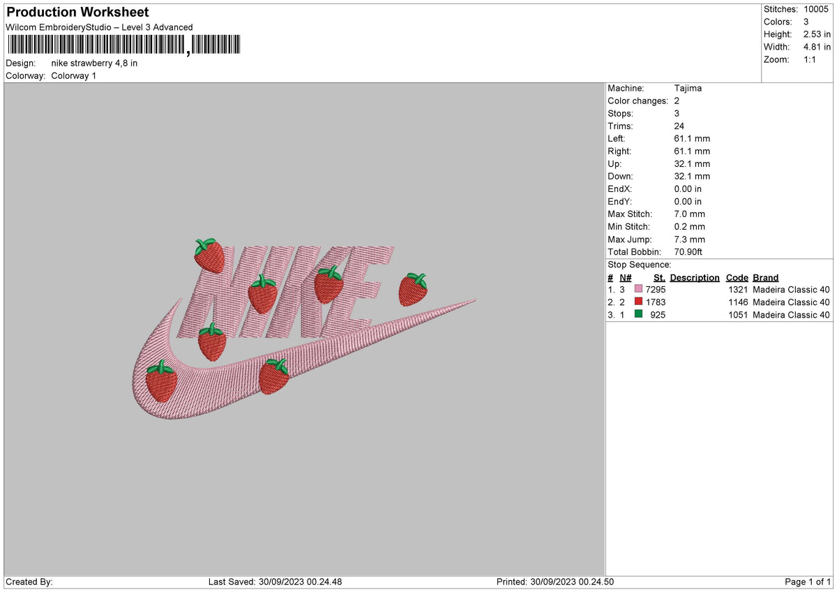Nike Strawberry Embroidery File 6 sizes