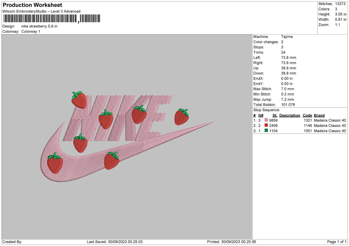 Nike Strawberry Embroidery File 6 sizes