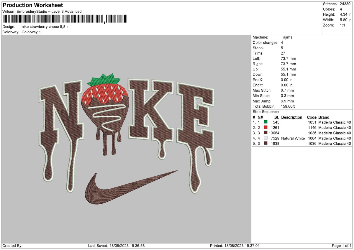 Nike Strawberry Choco Embroidery File 6 sizes