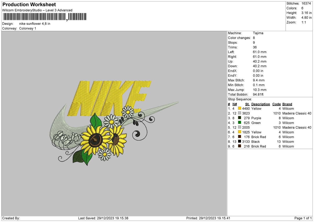 Nike Sunflower Embroidery File 6 sizes