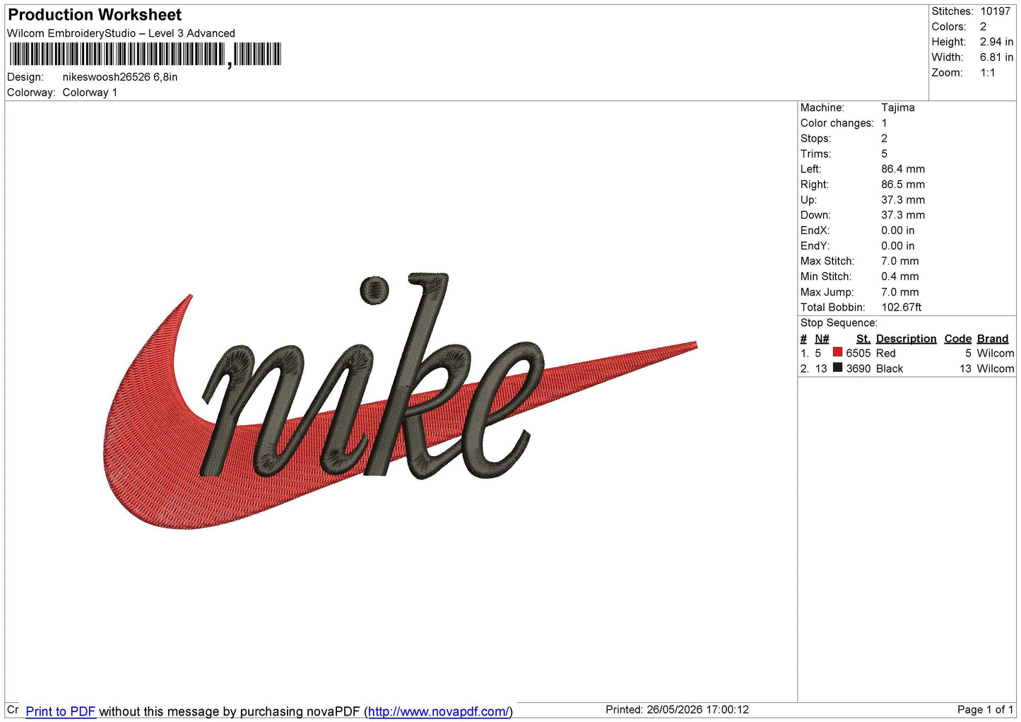 Nikeswoosh26526 Embroidery File 6 sizes